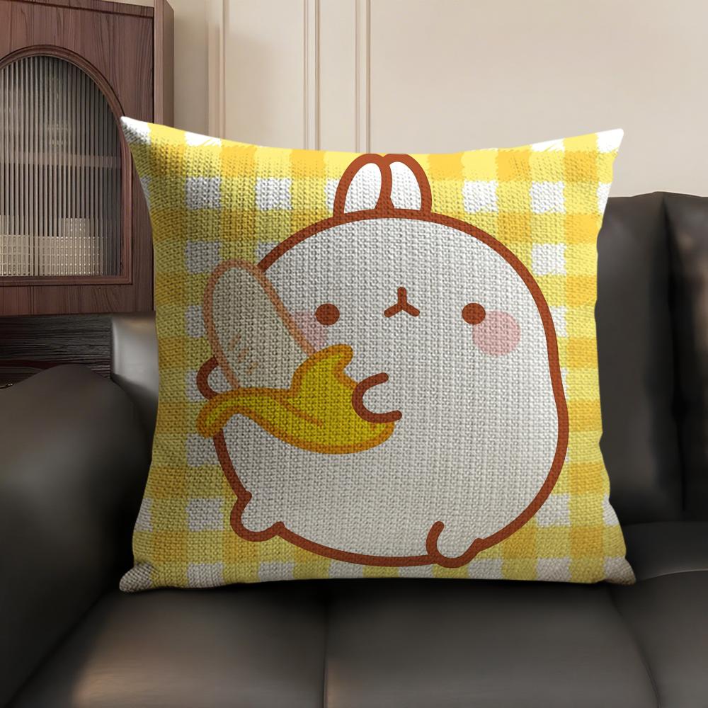 Cartoon MMolangS Rabbit Cushion Cover Natural Linen Organic Fabric DoubleSided Printing Sofa Home Decor Gift Pillow Case