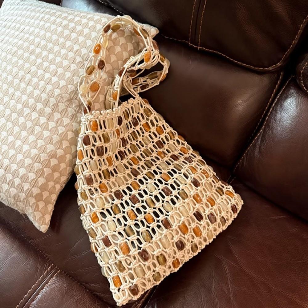 Creative Summer Woven Bead Bag Hollow-out Breathable Tote Bag Bohemian Large Capacity Shoulder Bag Women Daily Use