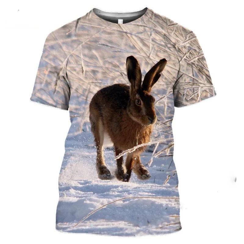 Hot Hunting Crazy Animal Large Silhouette T-shirt Men's Fitness Top 3D HD Printed Rabbit Hip Hop Graphic Short Sleeve Clothing