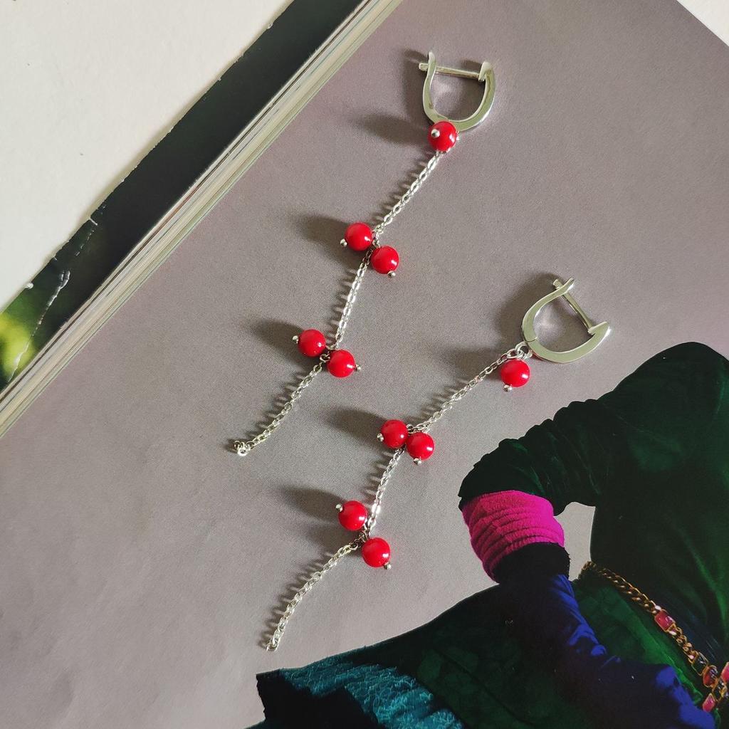 Silver Earrings with Coral (2147121)