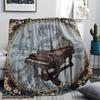 1Pc Vitage Floral Piano Guitar Print Flannel Blanket High Quality Warm Comfortable Cover for All Seasons Perfect for Gifts Home Decor