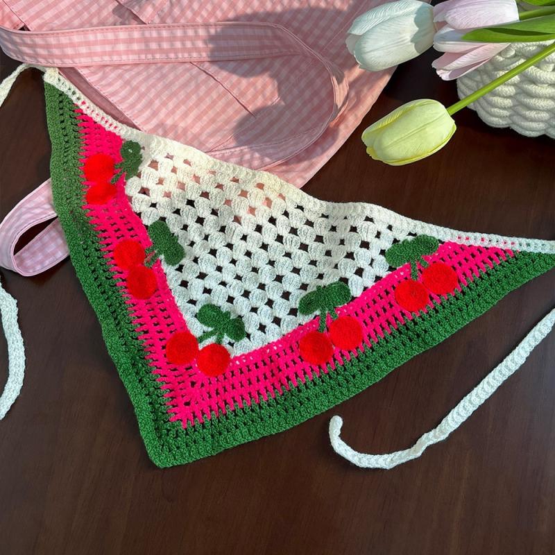 Elegant Knitted Triangle Scarf Headband For Women  Cherry Pattern Hair Band Headscarf Hair Accessories Skirt Butt Curtain
