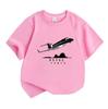 Kids Boys Girls 100% Cotton Crew Neck Short Sleeve T-Shirt, Stylish Airplane Flying Mountain Silhouette Print Casual Soft Breathable Tee Tops for Dail