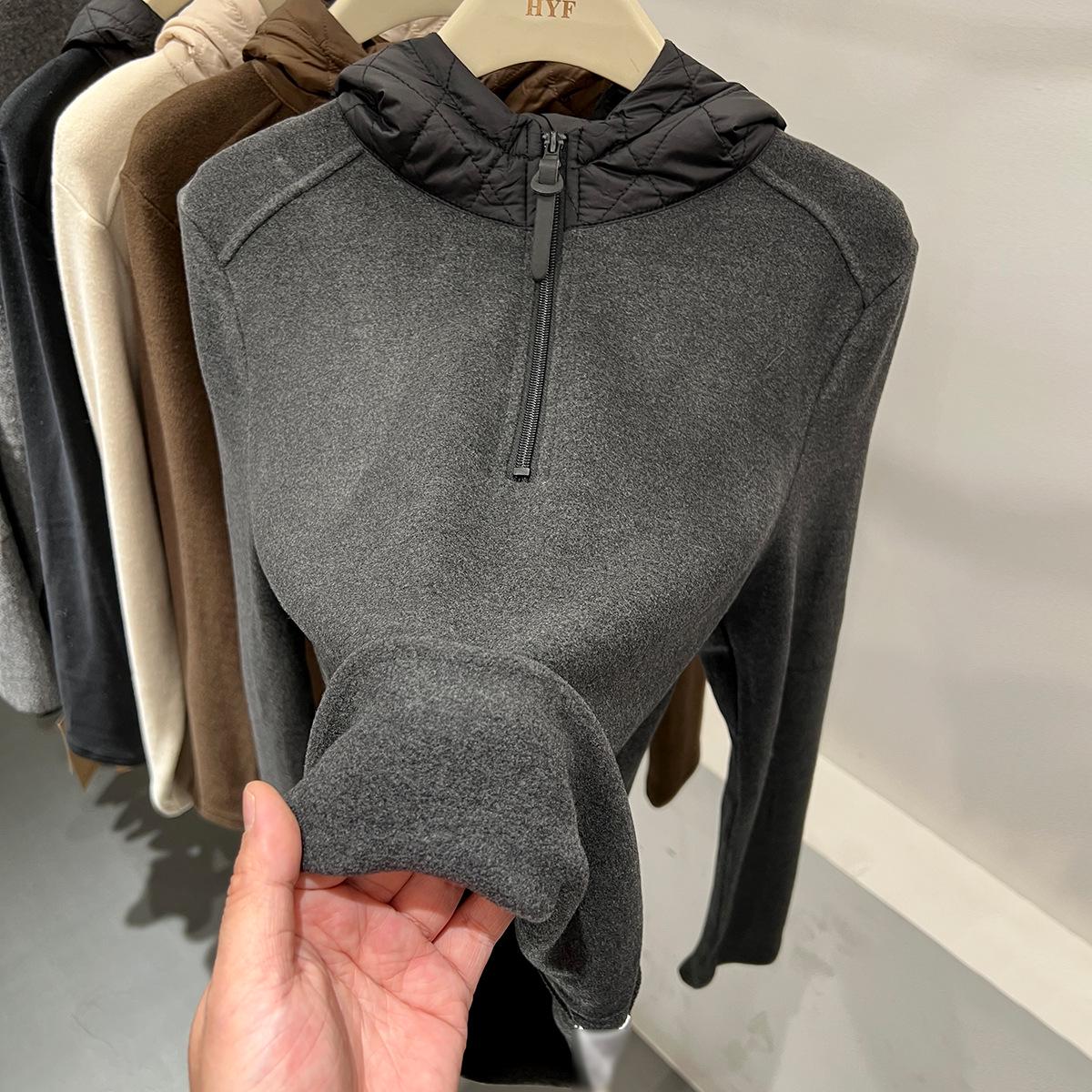 Women s Winter 2025 Half-Zip Brushed Corduroy Long-Sleeve Hoodie Top Medium серый