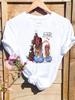 Christmas Cactus with Santa Hats and String Lights White TShirt with Colorful Flower Pot Details Unique Casual Top for Women