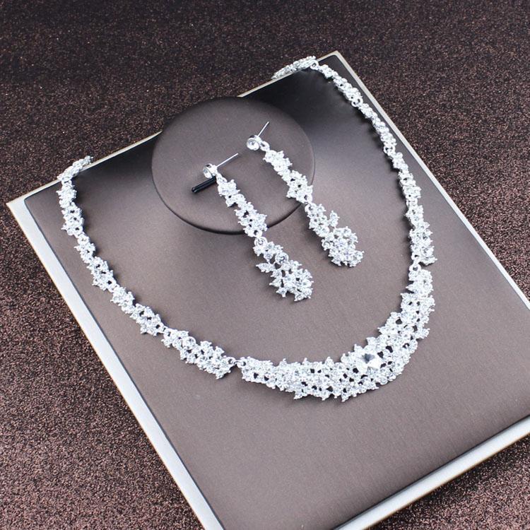 2022 Bridal Rhinestone Necklace & Earrings Set - Korean Wedding Hair & Dress Accessories