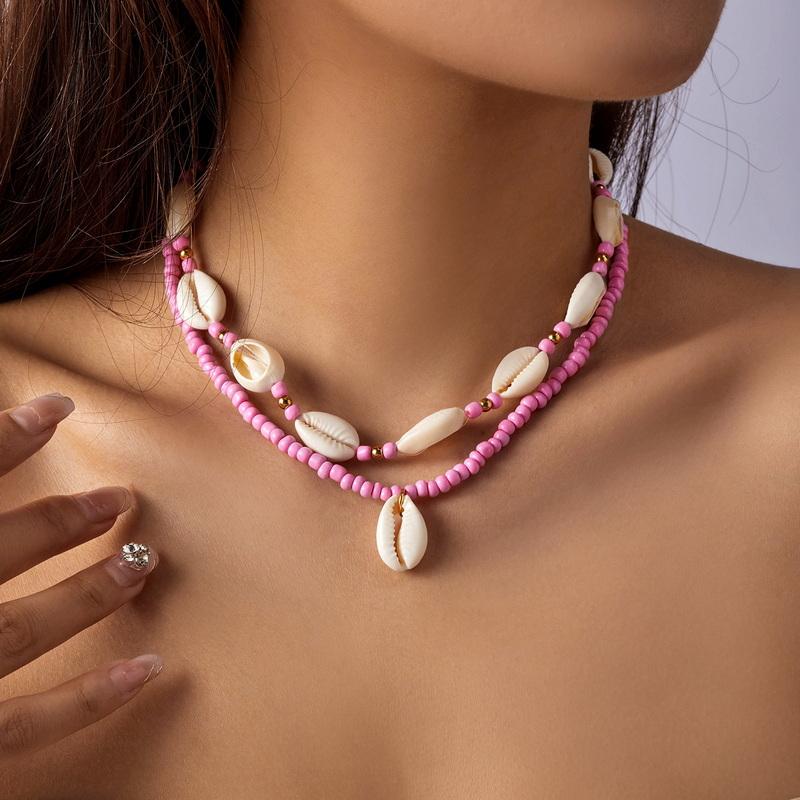 Double Layer Beach Seashell Choker Necklaces Bohemian Natural Shell Short Collar For Women Rope Chain Choker Accessories