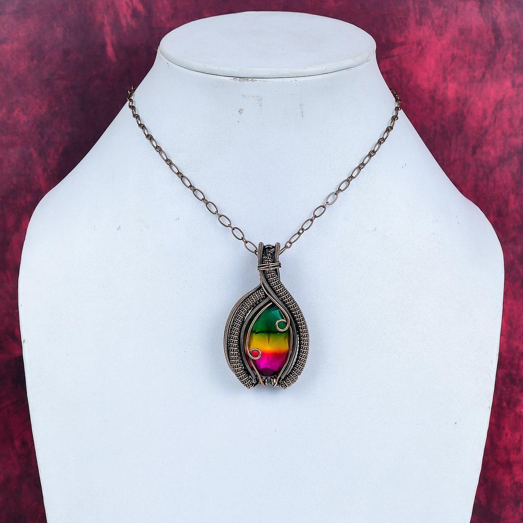Faceted multi tourmaline pendant copper wire wrapped jewelry real gemstone pendant handmade pendant gift for her copper wire wrapped pendant
