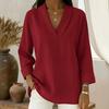 Loose Comfortable V Neck Long Sleeve Casual Pullover T Shirt