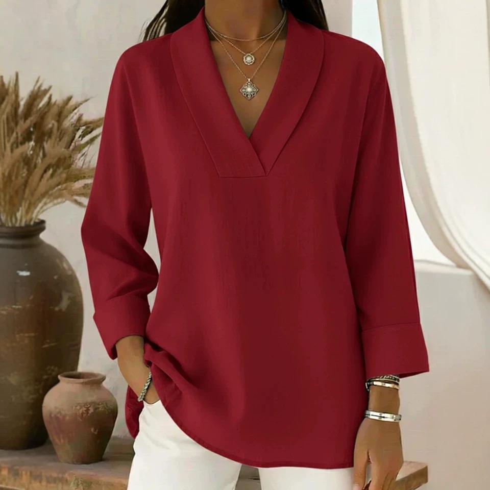 Loose Comfortable V Neck Long Sleeve Casual Pullover T Shirt