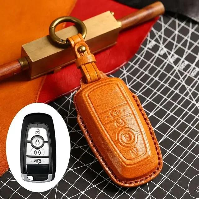Car Key Case Cover Fob Leather Keychain Holder Accessories for Ford Focus Explorer Edge Fusion F150 F250 for Lincoln Navigator