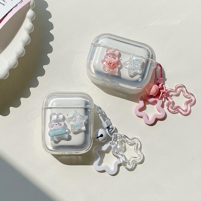 Laser Star Rabbit Is Suitable For Apple Airpods 4Th Generation Bluetooth Protective Case Pro2 Earphone Case 1/3Rd Generation Pendant.