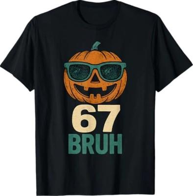 67 Halloween Bruh Pumpkin 6-7 Meme Slang Six Seven T-Shirt