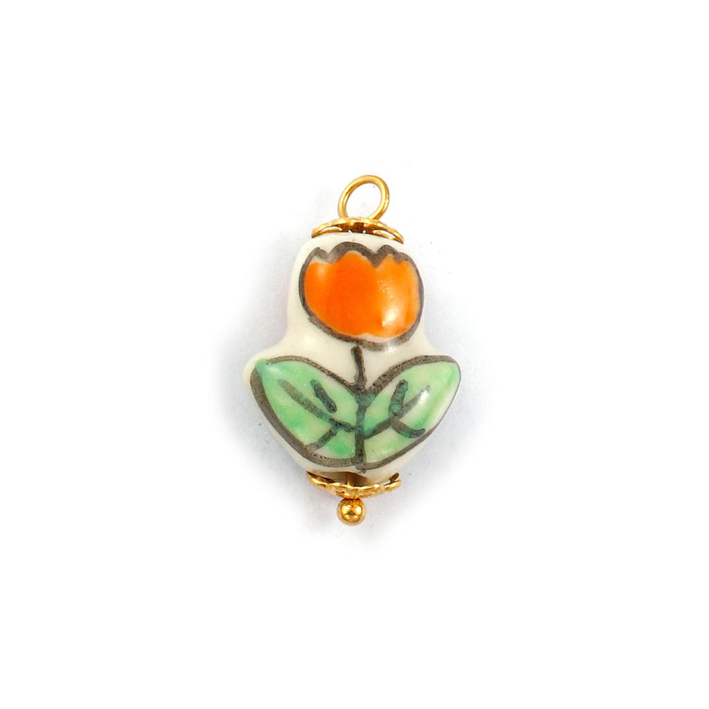 2PCs 304 Stainless Steel & Ceramic Tulip Flower Charms Flora Collection 18K Gold Plated Pendants For DIY Necklace Jewelry Making