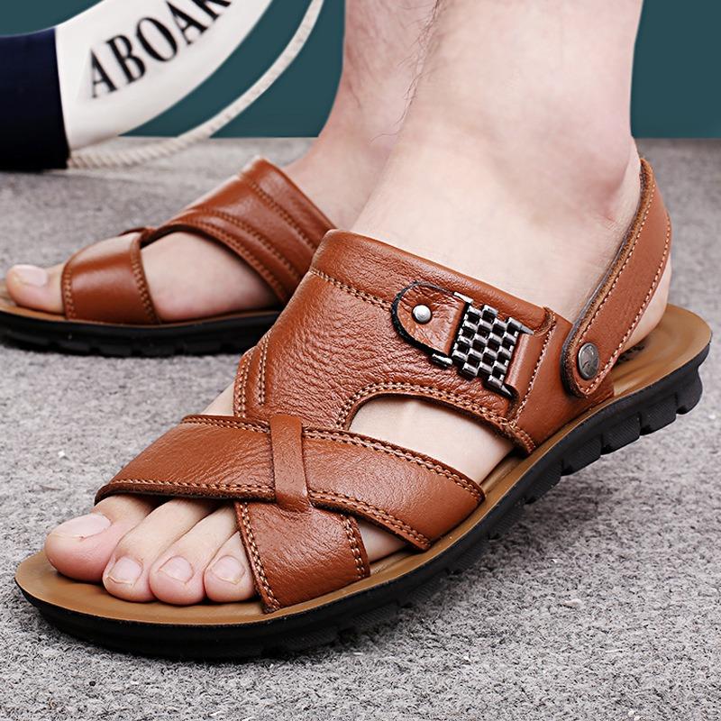 Summer new men's sandals men's trendy leather beach shoes large size first layer cowhide casual men's cool slippers