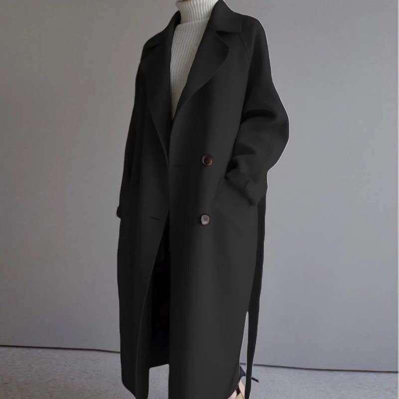 Womens Oversized Wool Blend Coat Winter Medium Length Double Breasted Casual Trench Style
