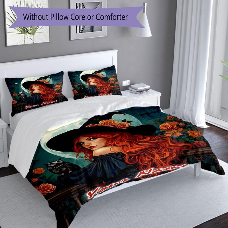 3PC Custom Name Witchcraft Moonlight Bedding Set Printed Bedding Set Duvet Cover Closure Includes 1 Duvet Cover & 2 Pillowcases for All Seasons Bedroo