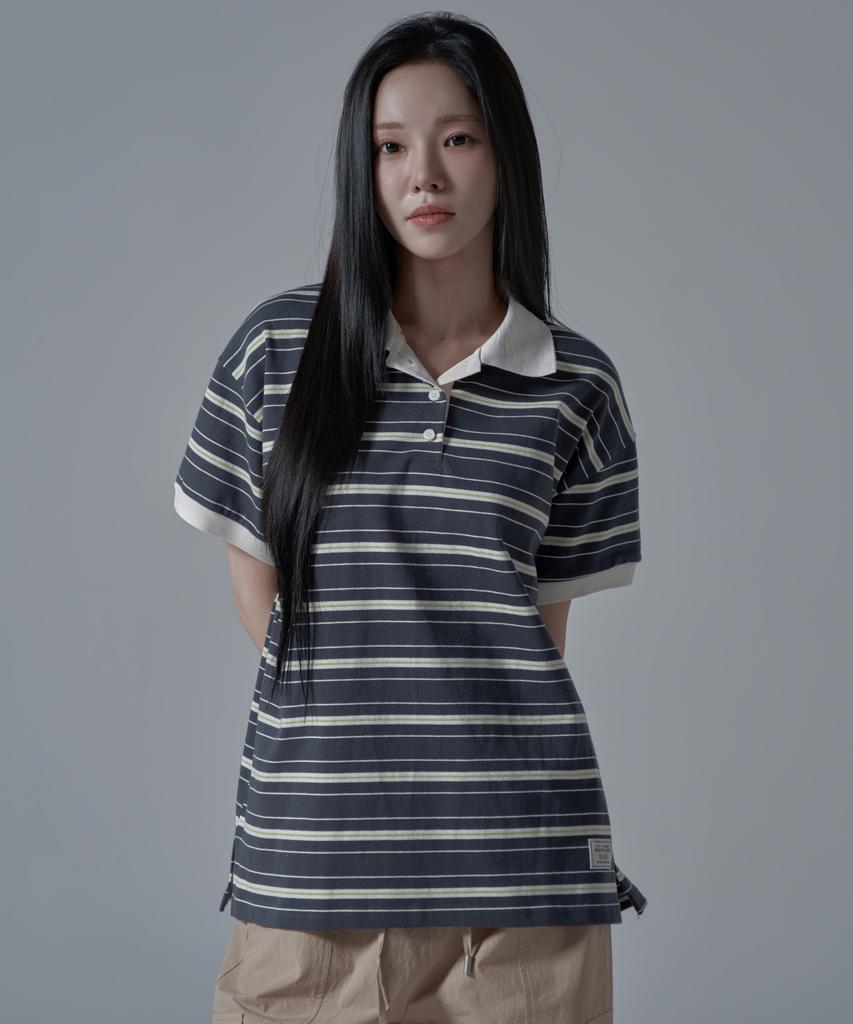 WAARFORWOMAN Wt-61 Rugby Half Collar Short Sleeve T-Shirt_Charcoal