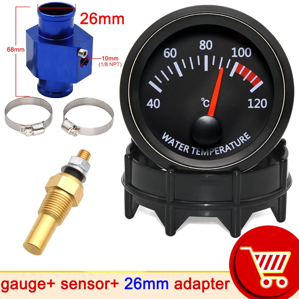 12v 52mm Car Water Temperature Gauge 40~120 ℃ With Water Temp Sensor 10mm Water Temp Joint Pipe 1/8NPT Sensor Adapter Car Racing
