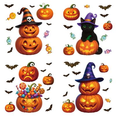 Halloween Pumpkin Window Stickers, Decoration Decoration Candy Pumpkin Lanterns Electrostatic Stickers Black Cat Ghost Stickers