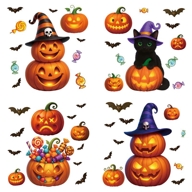 1 Set Watercolour Hand Painted Halloween Pumpkin Ghost Visible Window Home Decoration Window Stickers Family Wall Stickers