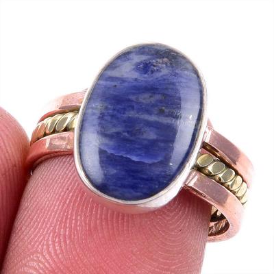 Natural Sodalite Gemstone Handmade 925 Solid Silver Two Tone Ring Size 8US E9R98