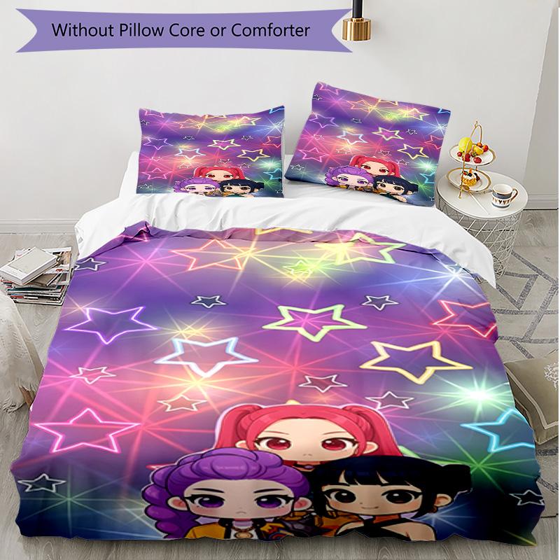 3pcs Duvet Cover Set (1*Duvet Cover + 2*Pillowcase, Without Core), KPop Demon Hunters Print Soft All‑Season Bedding Set, Home Bedroom Decor Gift