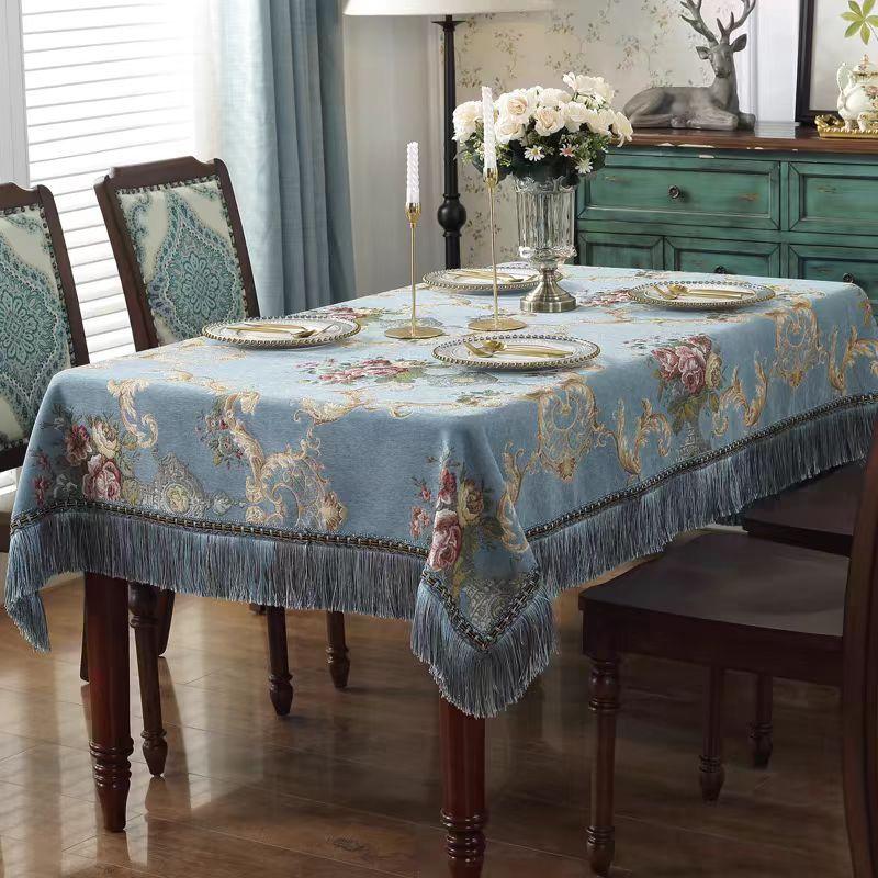 Retro Chenille Tablecloths For Dining Table Rectangular Round Tassels Jacquard Floral Chair Cover Table Cover Party Events Home