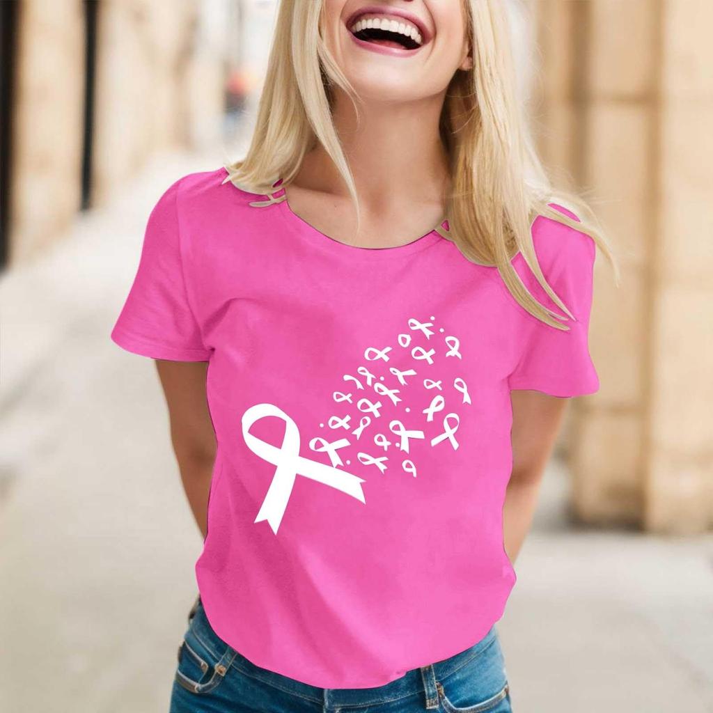 Women's Casual Pullover Short Sleeve Neck T-Shirt with Breast Print