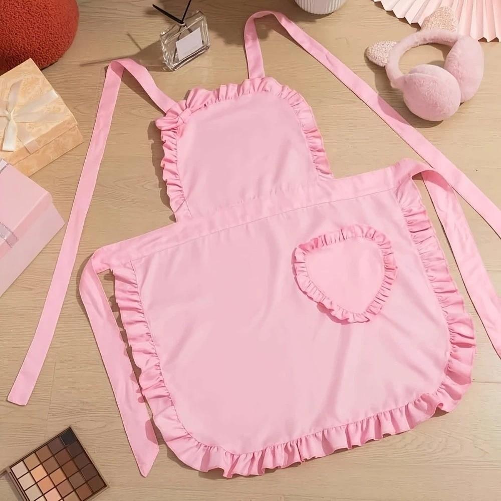Oil-Proof Ruffle Apron Waterproof Nail Salon Apron Waitress Cosplay Sweet Heart Apron Cooking