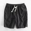Summer Light and Thin Ramie Shorts Solid Color Simple Elastic Drawstring Cotton Beach Casual Loose Five-point Pants Men