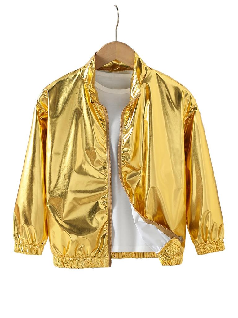 Jungen Glänzende Metallische Bühnenjacke, Kinderpartykostüm, Modenschau Oberbekleidung für Jungen 130-170