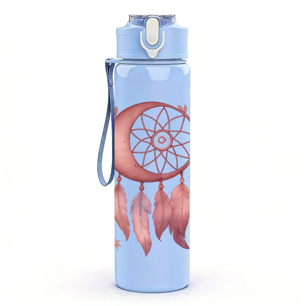 1PC Boho Feather Dreamcatcher 750ml Color Plastic Sports Water Bottle Leakproof Flip Straw Lid Suitable for Sports Office Home Use