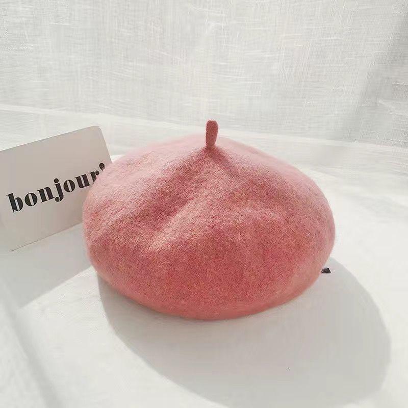 Elegant And Fashionable Solid Color Wool Thick Beret Winter Hat For Travel Shopping Warmth Vintage Painter And Parent-Child Hat