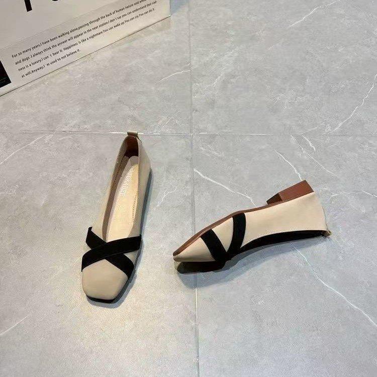 Shallow single shoes women's 2026 spring new versatile comfortable non-slip flat shoes small square head shoes