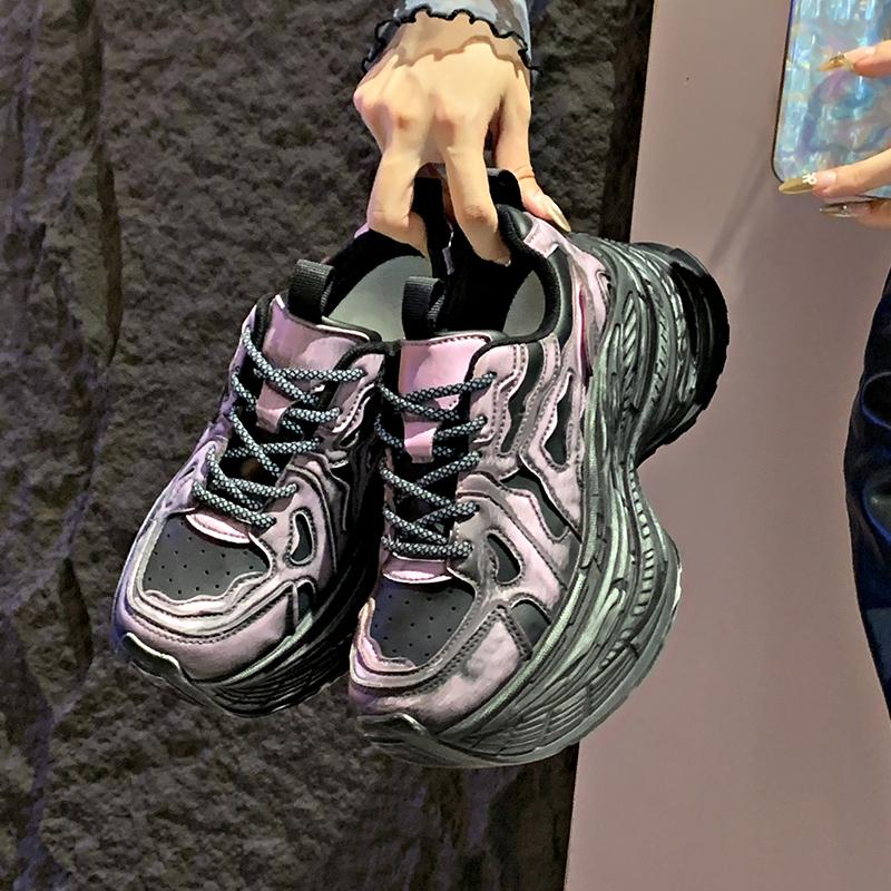 Fashion 2024 Chunky Women Sports Soft Sole Running Shoes for Women Fashion Casual Leather Breathable Height Increased Platform Shoes