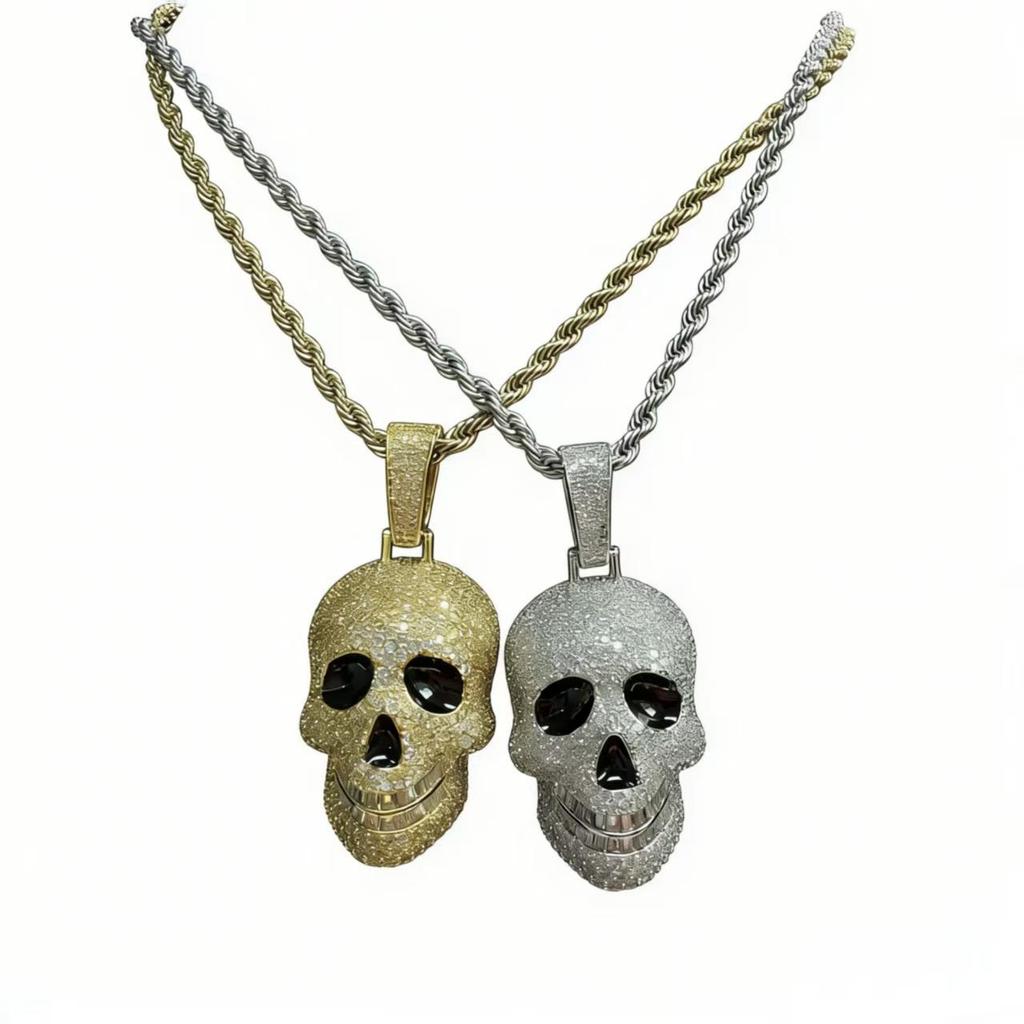 Skull Pendant Necklace Iced Out Moissanite Inlaid Environmental Copper Hip Hop Jewelry For Men Women