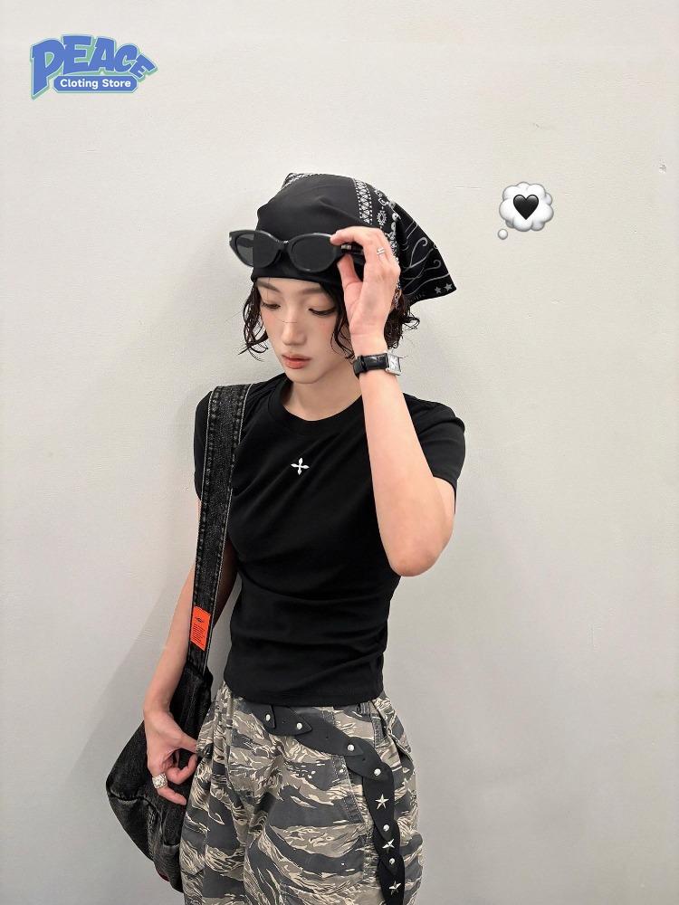 Punk Style Cross Slimming Shirt for Woman Hot Girl Short T-shirt Summer Fashion Casual Comfy Short Sleeve Top 2000s Clothes Y2k