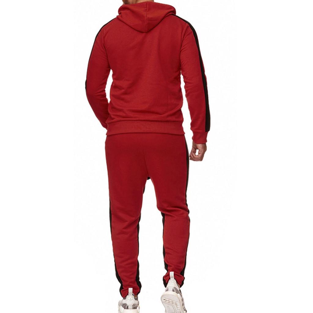Men's  Winter Patchwork Sweatshirt Top Pants Sets Sports Suit Tracksuit