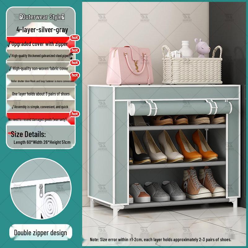 

Multi-Layer Indoor Shoe Rack with Curtain