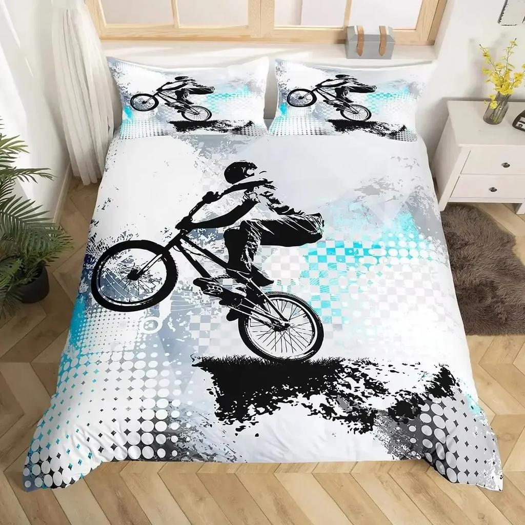 New 3D Print Dirt Bike Beding Set For Bedrom Soft Modern Bedspreads Comefortable Children Kids Soft Duvet Cover Comfortable Quilt Cover And Pilowcase