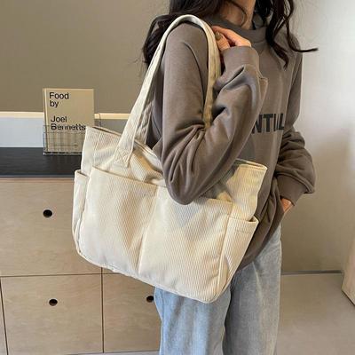 Large Capacity Corduroy Canvas Tote & Crossbody Handbag for Women - Versatile, Fashionable, High-End Shoulder Bag for Commute