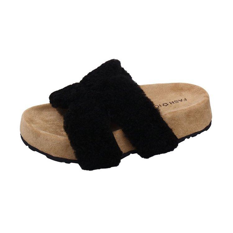 Retro One-pedal Fluffy Slippers Women's Autumn and Winter New Outer Slippers Fashion with Skirt One-word Drag
