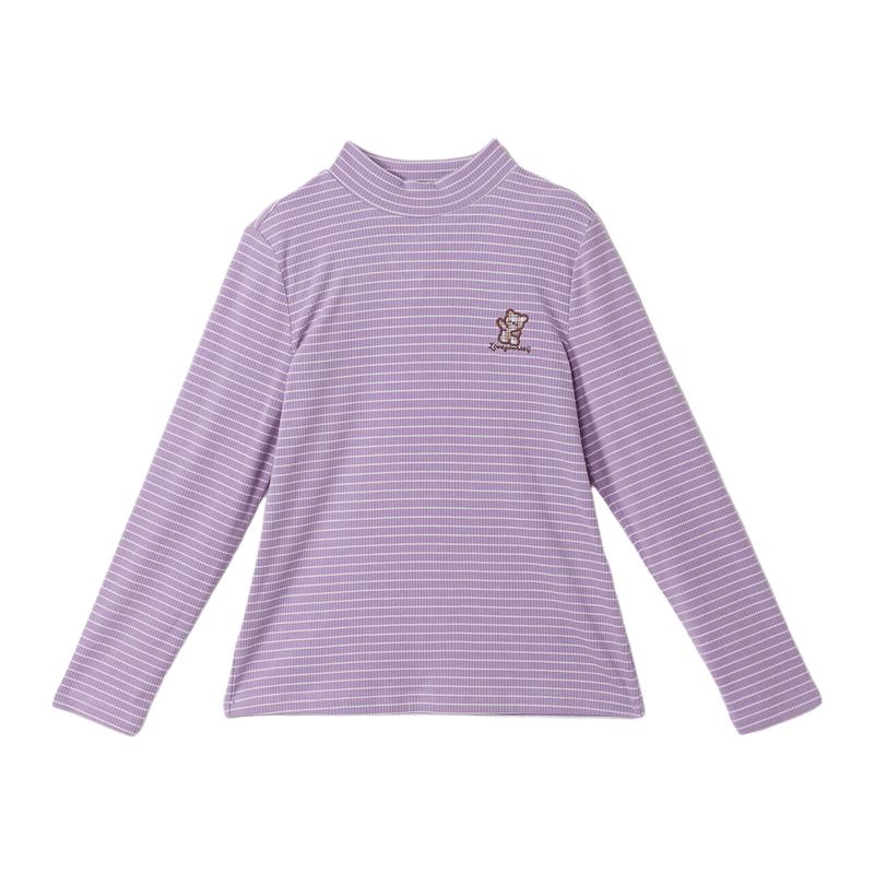 Deesha Girls' Mousse Velvet Ribbed Semi-High Collar T-shirt