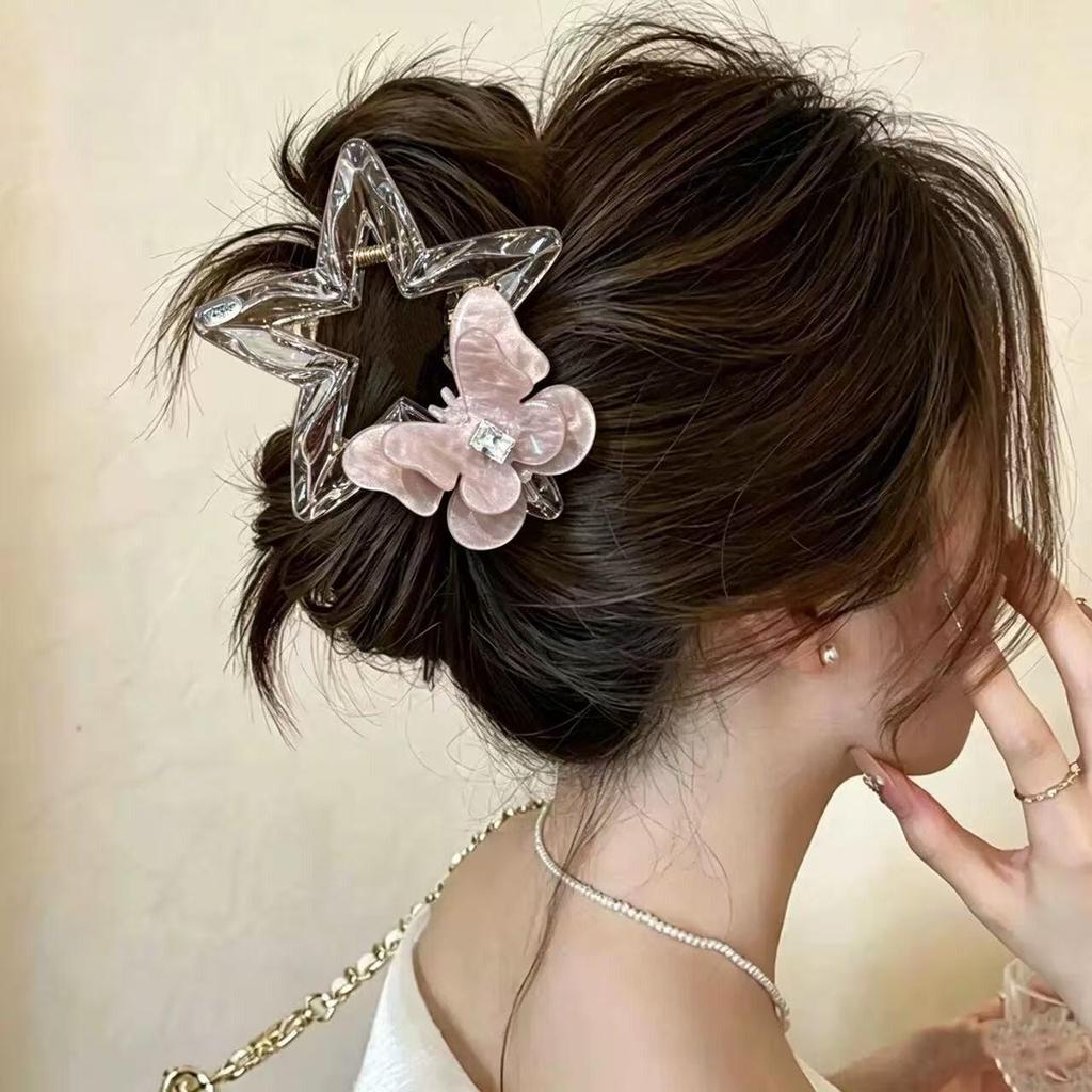 Korean Style Star Butterfly Hair Clip: Elegant 2026 Hairpin for Women's Bun - Simple & Stylish Shark Clip Accessory