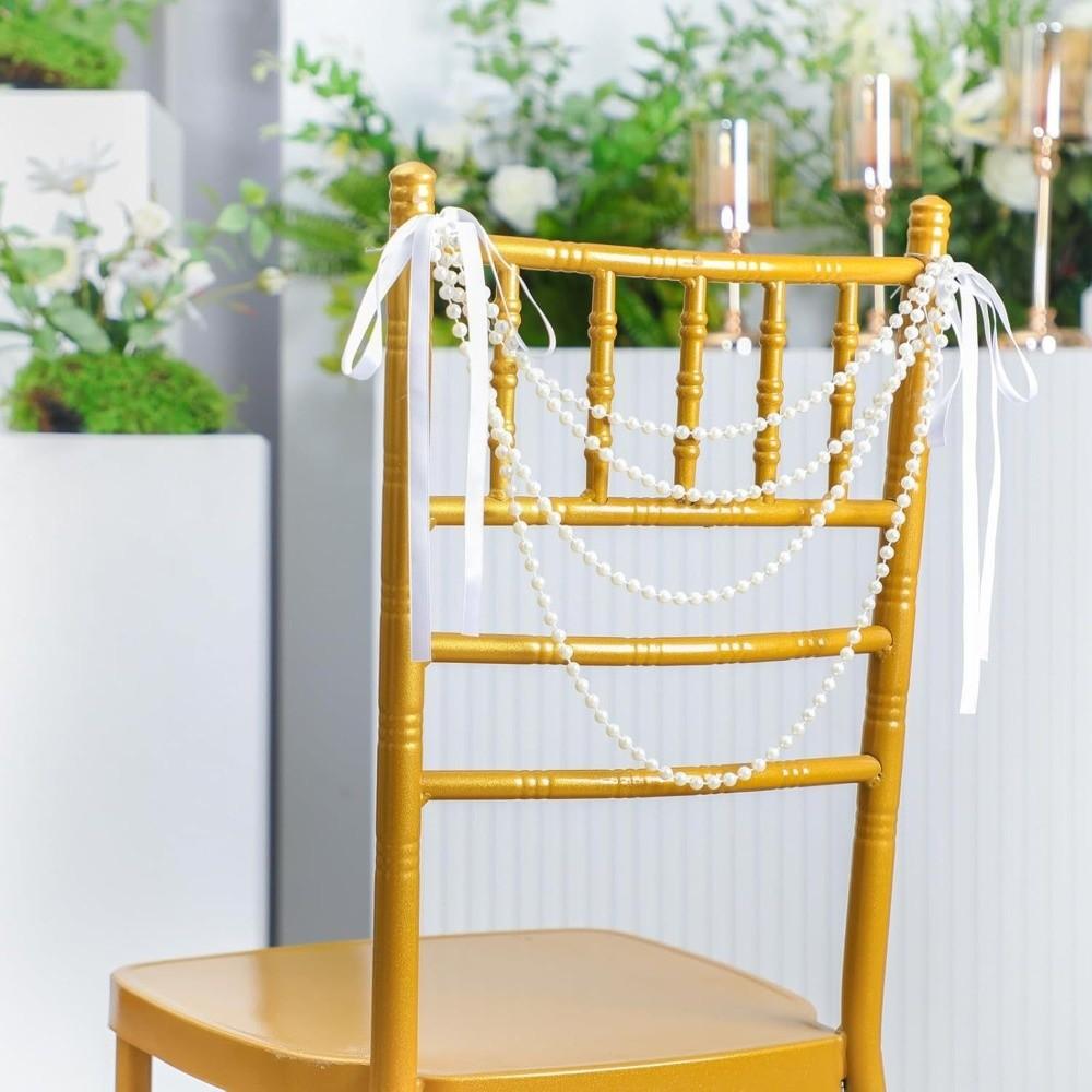 

Artificial Chair Back Pearl Ribbon White DIY Chair Back Waist Belt Bow Pearl Chain for Weddings Aisle Decorations Floral Designs белый