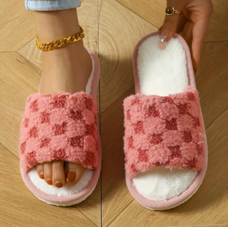 

Відкриті пухнасті тапочки побутові теплі протиковзкі потовщені зручні плюшеві тапочки з бавовни