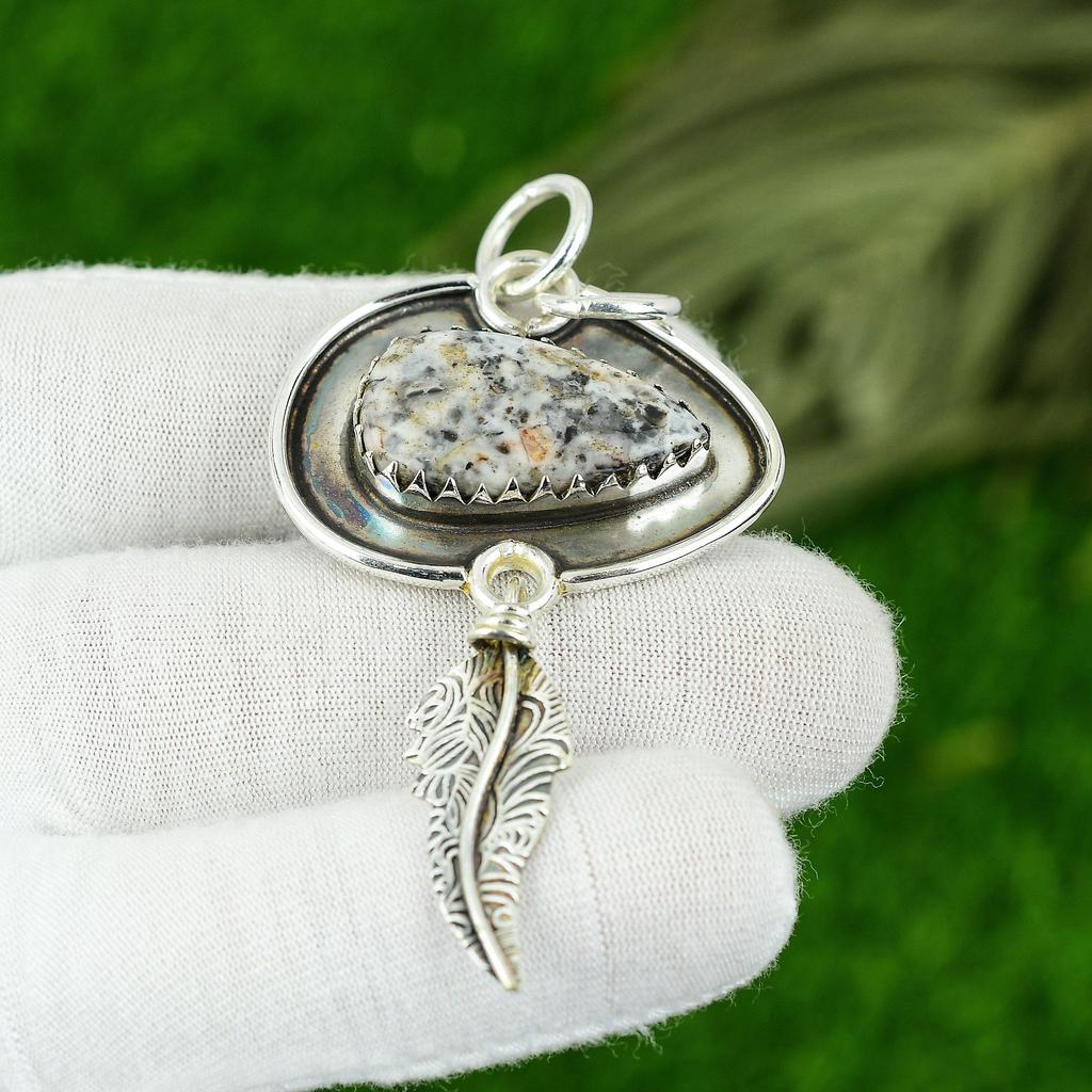 Natural Ocean Jasper Gemstone Pendant 925 Sterling Silver Indian Jewelry