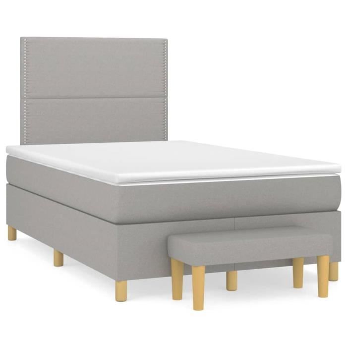 3137061 vidaXL Lit à sommier tapissier avec matelas Gris clair 120x200cm Tissu