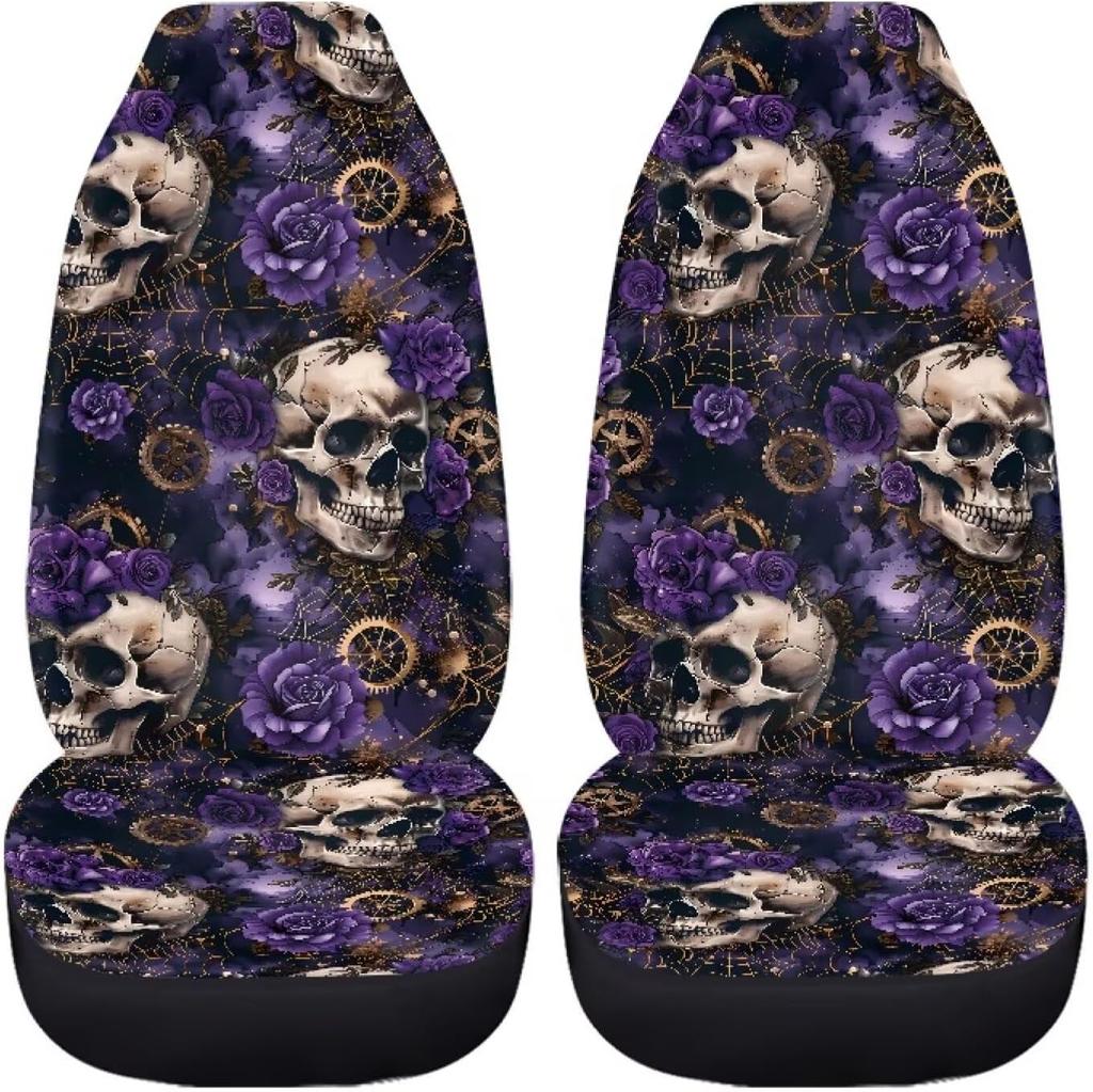 Gothic Skull Car Seat Covers Front Seat Protectors Automotive Seat Covers For Cars Trucks And Suvs Set Of 2 Auto